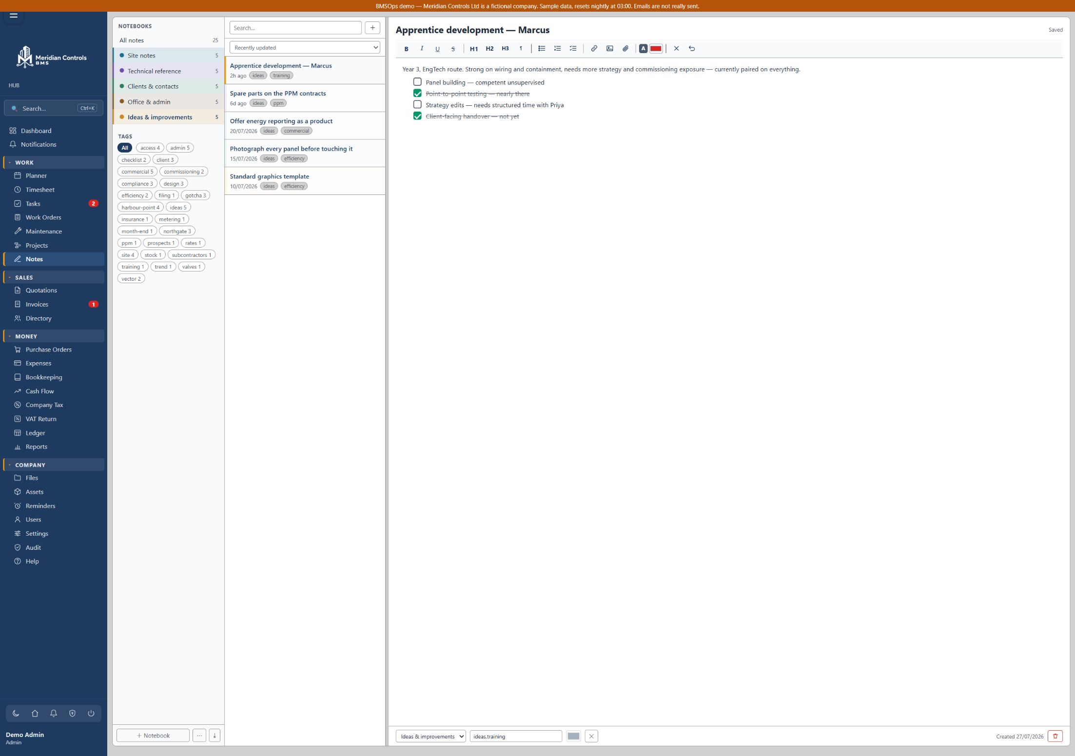BMSOps Notes with notebooks, tags and a rich-text editor